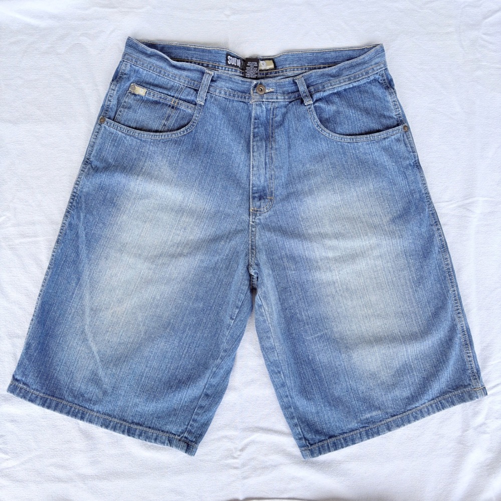 Southpole Mens Baggy Denim Shorts Blue Light Wash Y2K Hip Hop Size 38 RN82628